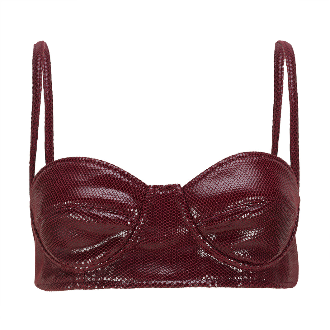 Burgundy Leather Effect Bra Top