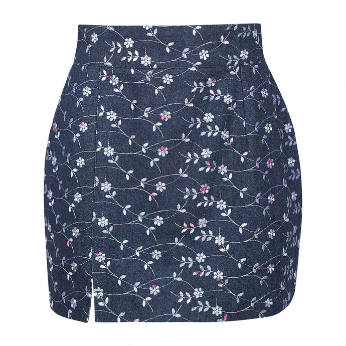 Floral Denim Skirt