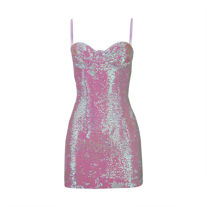 Lilac Hologram Sequins Mini Dress