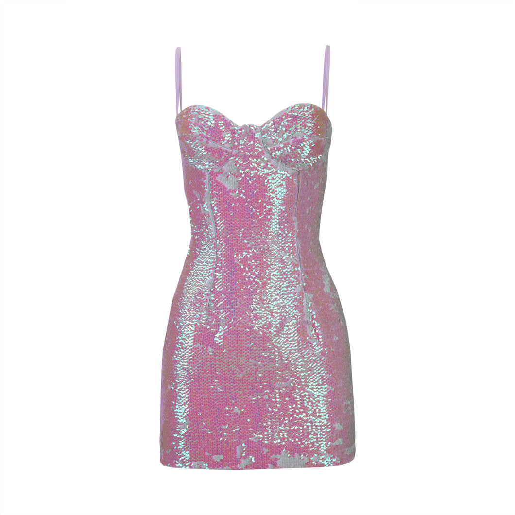 Lilac Hologram Sequins Mini Dress