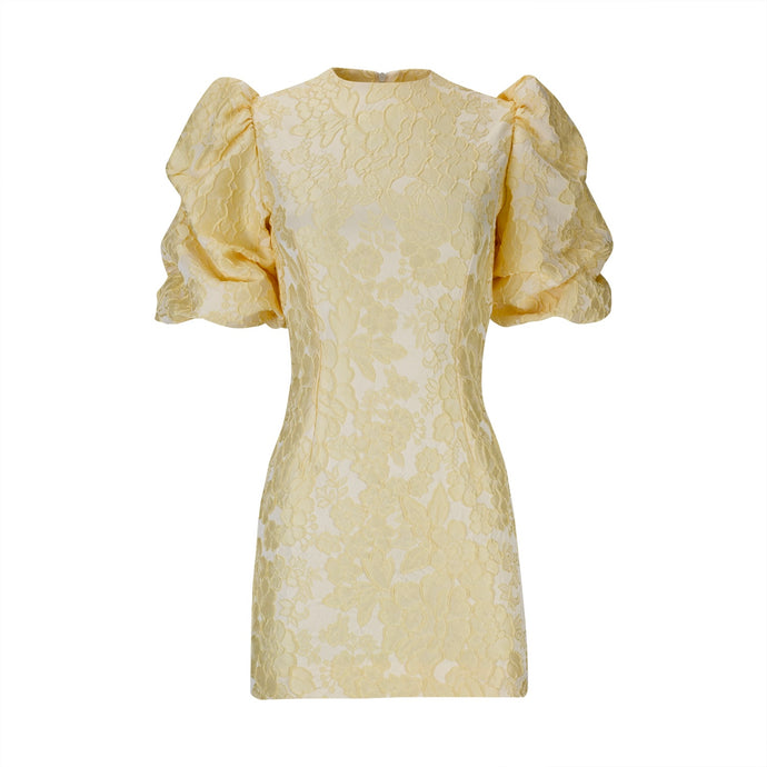 Yellow Floral Brocade Mini Dress