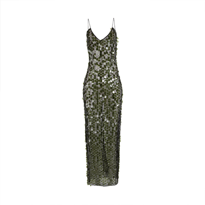 Green Metallic Sequins Midi Dress