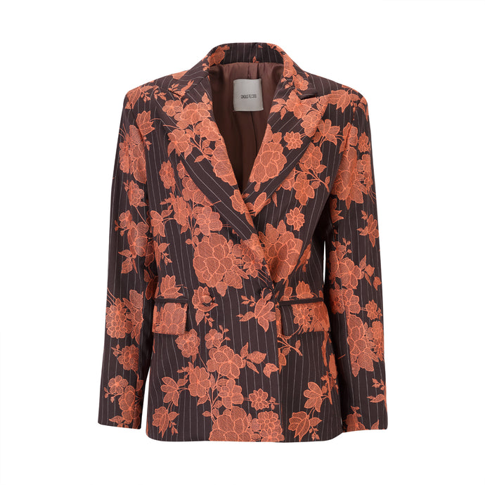 Orange & Brown Embroidered Blazer