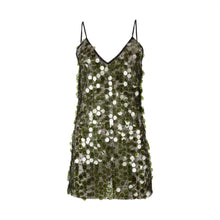 Load image into Gallery viewer, Green Metallic Sequins Mini Dress
