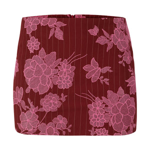 Red & Pink Embroidered Mini Skirt