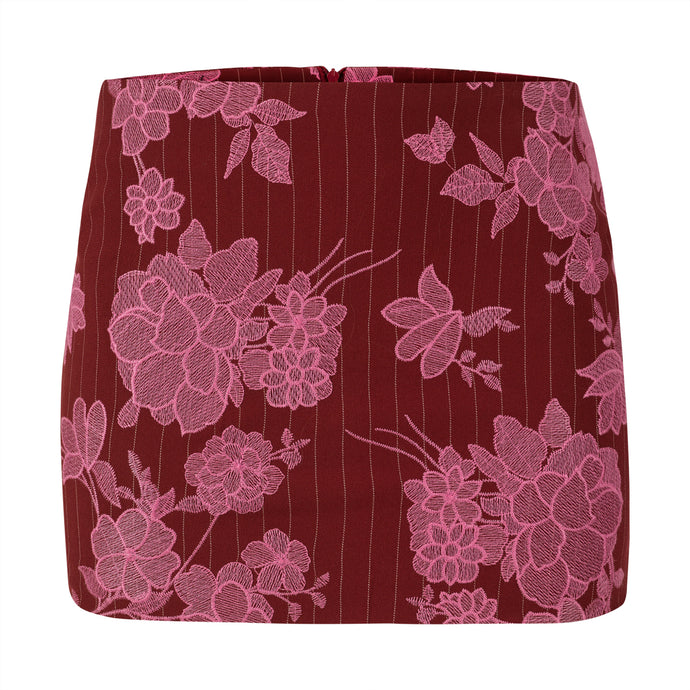 Red & Pink Embroidered Mini Skirt