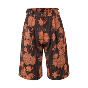 Orange & Brown Embroidered Bermuda Shorts