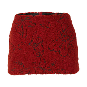 Red Embroidered Mini Skirt