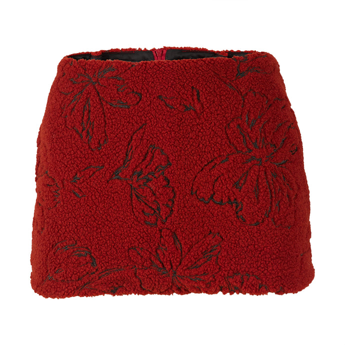 Red Embroidered Mini Skirt