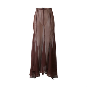 Brown Paneled Muslin Maxi Skirt