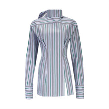 Load image into Gallery viewer, Blue &amp; Green Striped Inverted Shirt Mini Dress