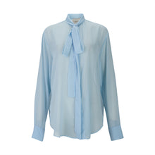 Load image into Gallery viewer, Blue Semi-Sheer Bow Detail Blouse