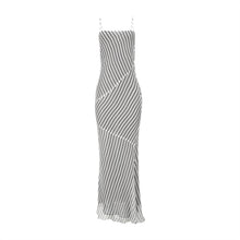 Load image into Gallery viewer, Black And White Striped Maxi Dress W/ Scarf
