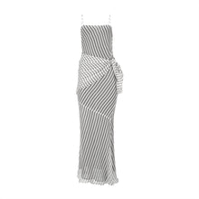 Load image into Gallery viewer, Black And White Striped Maxi Dress W/ Scarf