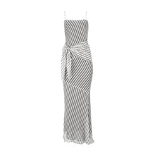 Load image into Gallery viewer, Black And White Striped Maxi Dress W/ Scarf