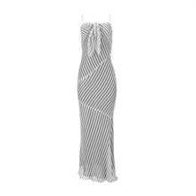 Load image into Gallery viewer, Black And White Striped Maxi Dress W/ Scarf