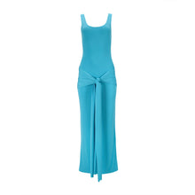 Load image into Gallery viewer, Blue Scoop Neck Drape Tie Front Maxi Dress