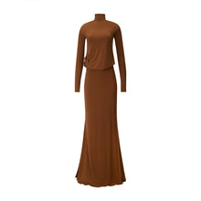 Load image into Gallery viewer, Brown Draped Ruched Jersey Gown