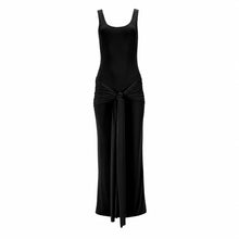 Load image into Gallery viewer, Black Scoop Neck Drape Tie Front Dress