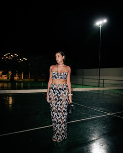 Black and White Floral Midi Skirt