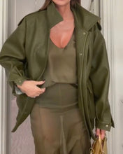 Load image into Gallery viewer, Green Faux Leather Bomber Jacket