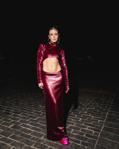 Burgundy Sequins Midi Dress