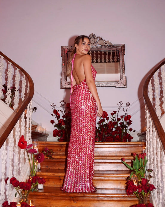 Pink Sequins Halterneck Dress