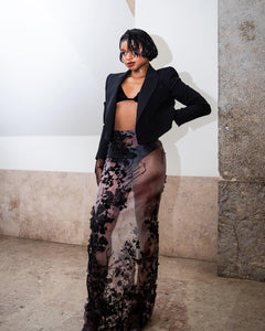 Floral Organza Midi Skirt