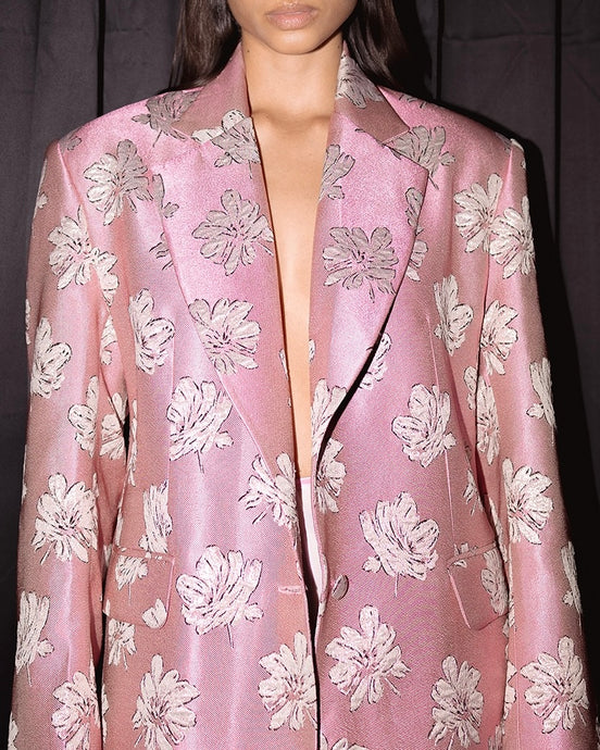 Pink Floral Jacquard Blazer
