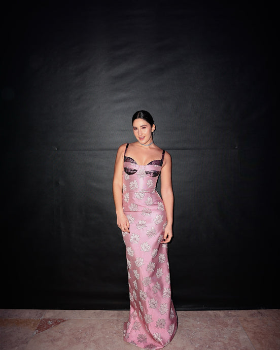 Pink Floral Jacquard Maxi Dress