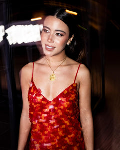 Orange and Red Sequins Midi Dress