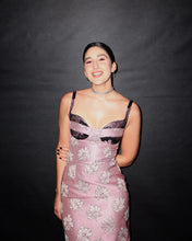 Load image into Gallery viewer, Pink Floral Jacquard Maxi Dress