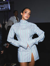 Load image into Gallery viewer, Blue &amp; Green Striped Inverted Shirt Mini Dress