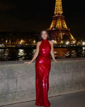 Load image into Gallery viewer, Pink Sequins Halter Neck Maxi Dress