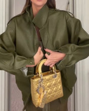Load image into Gallery viewer, Green Faux Leather Bomber Jacket