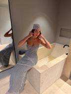 Black And White Striped Maxi Dress W/ Scarf