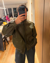 Load image into Gallery viewer, Green Faux Leather Bomber Jacket