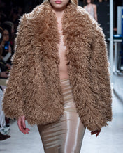 Load image into Gallery viewer, Short Light Brown Curly Faux Fur Coat