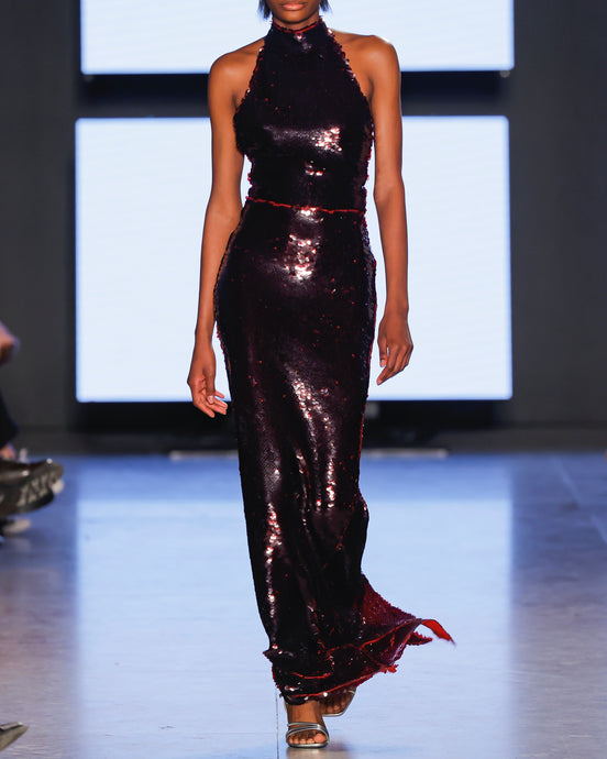 Burgundy Halter Neck Maxi Dress