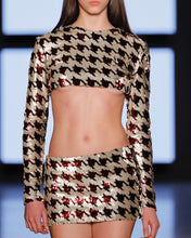 Load image into Gallery viewer, Beige &amp; Red Sequins Houndstooth Mini Skirt
