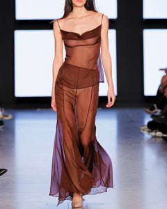 Brown Paneled Muslin Maxi Skirt