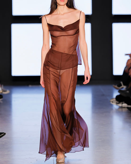 Brown Paneled Muslin Maxi Skirt