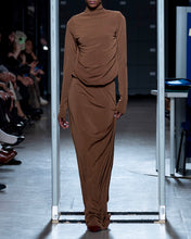Load image into Gallery viewer, Brown Draped Ruched Jersey Gown