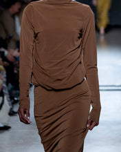 Load image into Gallery viewer, Brown Draped Ruched Jersey Gown