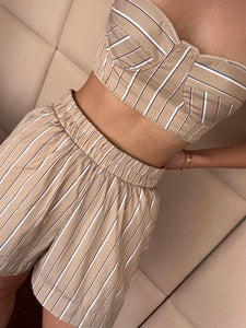 Beige Striped Shorts