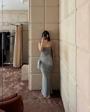 Load image into Gallery viewer, Black And White Striped Maxi Dress W/ Scarf