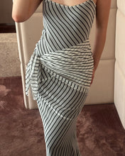Load image into Gallery viewer, Black And White Striped Maxi Dress W/ Scarf