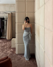 Load image into Gallery viewer, Black And White Striped Maxi Dress W/ Scarf