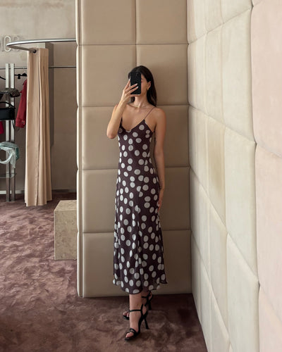 Brown Polka Dot Midi Dress