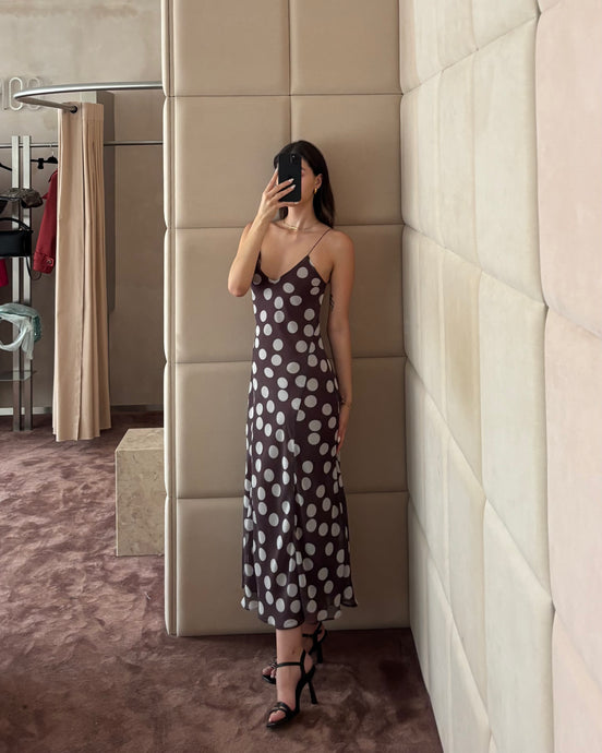 Brown Polka Dot Midi Dress